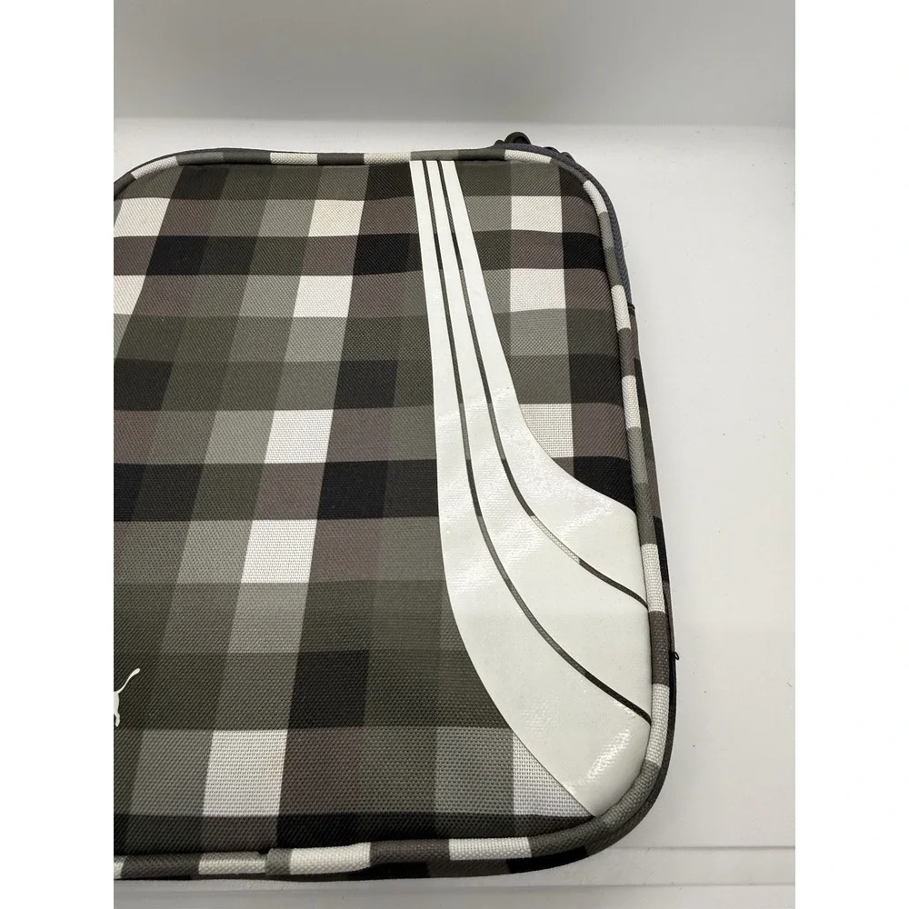 Puma Checked Plaid Tablet Padded Sleeve Case Gray Black White Zip Tech Accessory